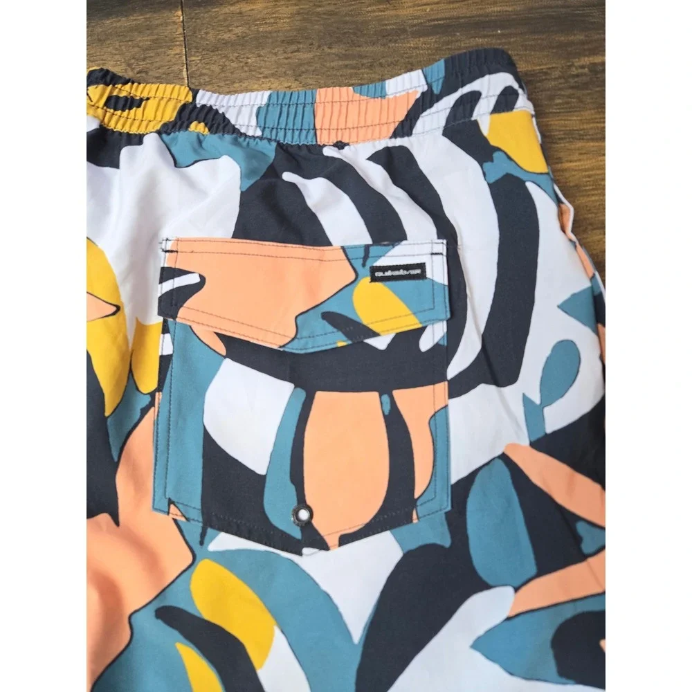 Quiksilver Mens‎ XXL Tropical Leaf Print Swim Trunks Blue Orange Board Shorts